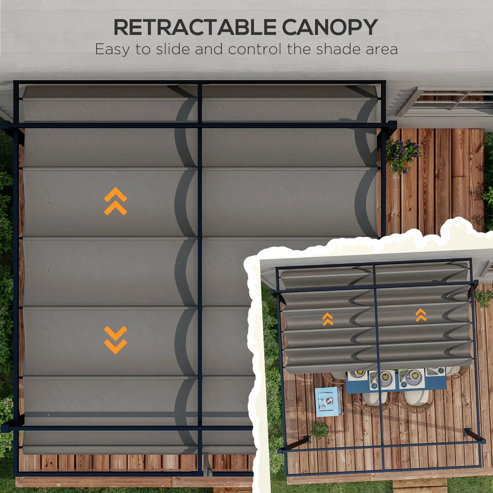 10' x 10' Retractable Pergola, Garden Gazebo, Dark Grey Pergolas at Gallery Canada