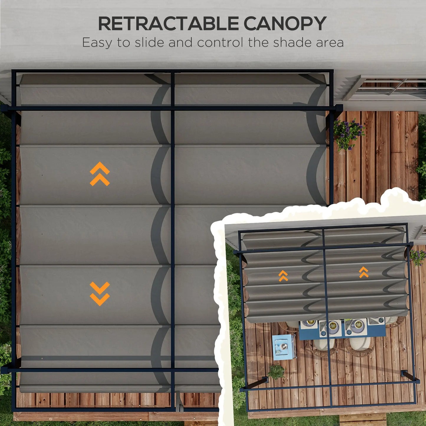 10' x 10' Retractable Pergola, Garden Gazebo, Dark Grey Pergolas at Gallery Canada