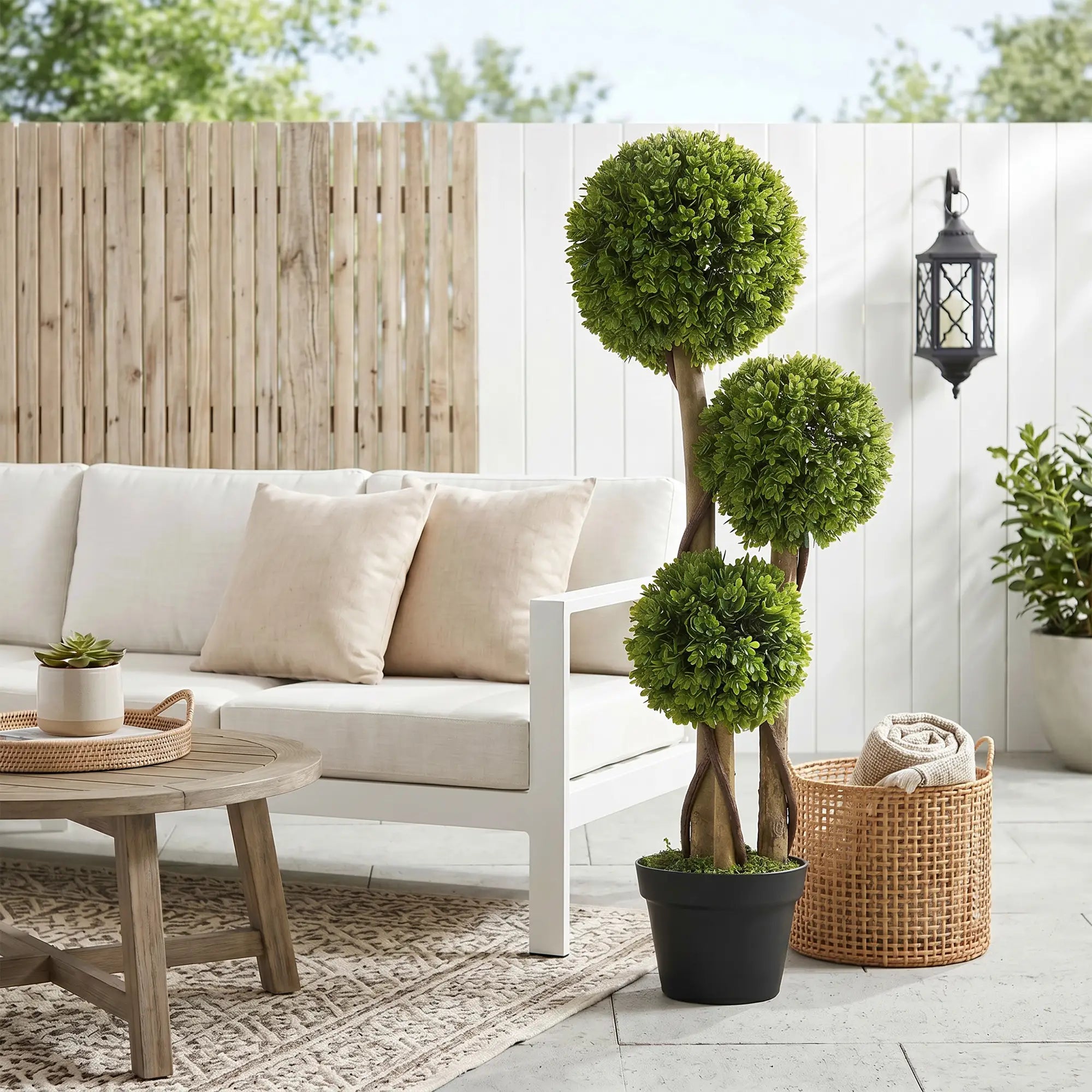 3FT Artificial Boxwood Topiary Tree, Triple Ball, Indoor Outdoor, Green Artificial Trees at Gallery Canada