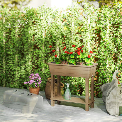 41L Self Watering Raised Garden Bed, Transparent Lid, Storage Shelf, Brown