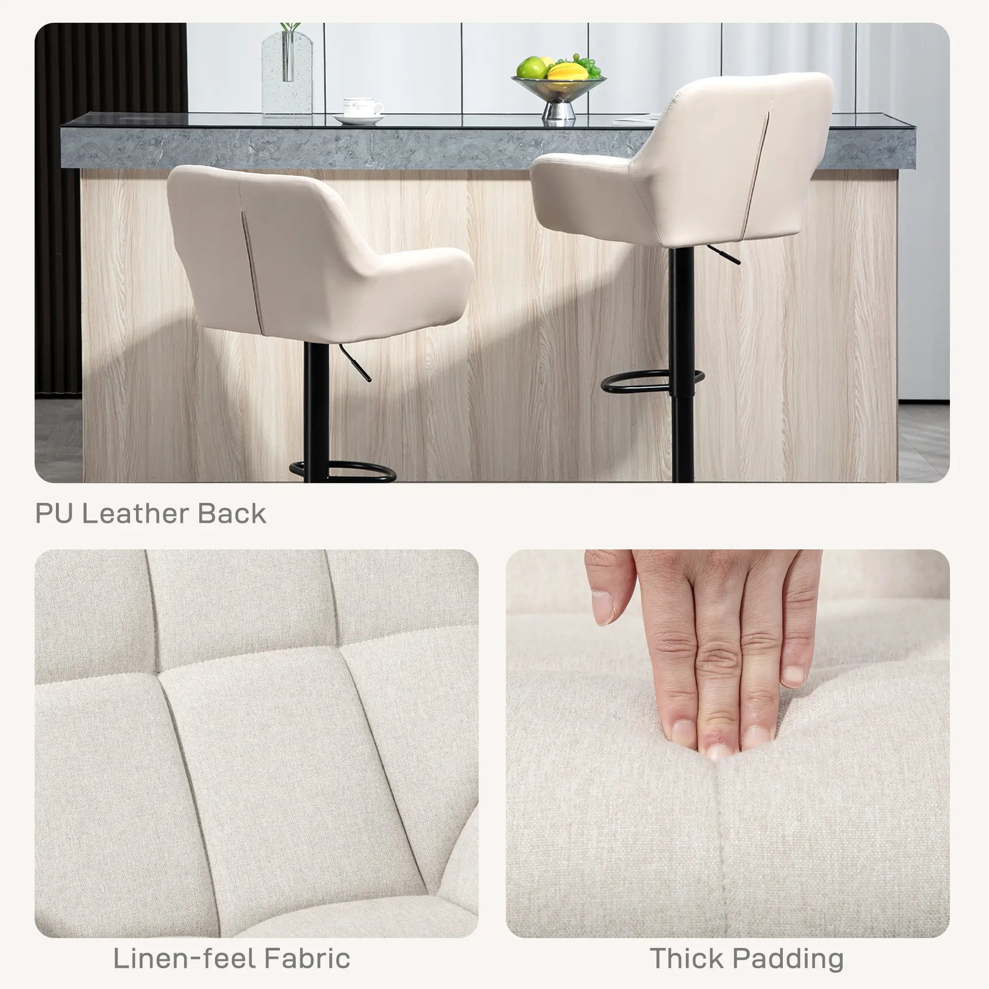 Swivel Barstools Set of 2, Adjustable Height, PU Leather, Cream White Bar Stools at Gallery Canada