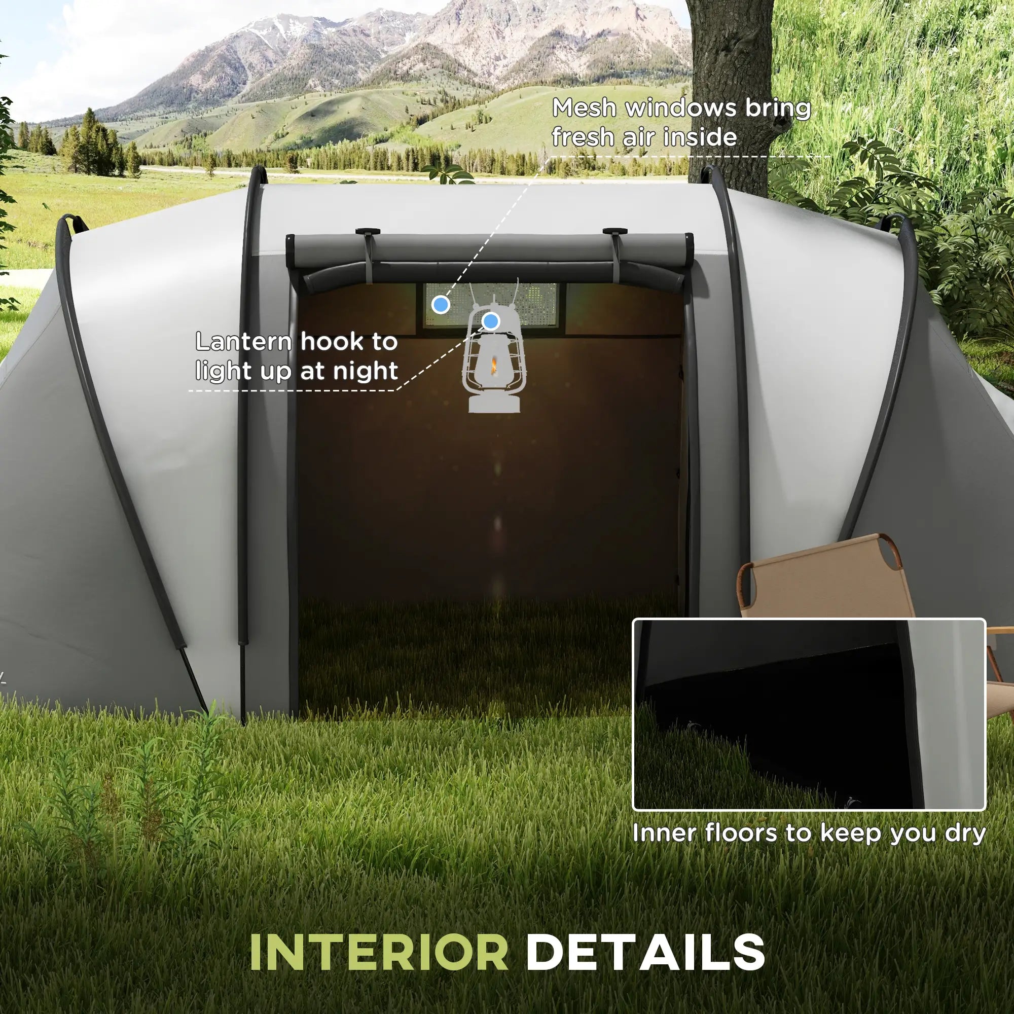 Camping Tent, 2 Bedrooms, Living Area, 3000mm Waterproof, Grey Camping Tents at Gallery Canada