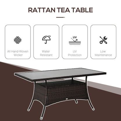Rattan Dining Table with Glass Top, Storage Shelf, 59" x 34" x 29", Brown Patio Dinning Tables at Gallery Canada