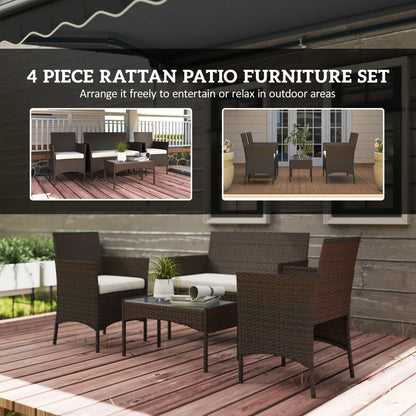 4-Piece Wicker Patio Furniture Set, Loveseat Chairs, Glass Table, Beige Patio Furniture Sets at Gallery Canada