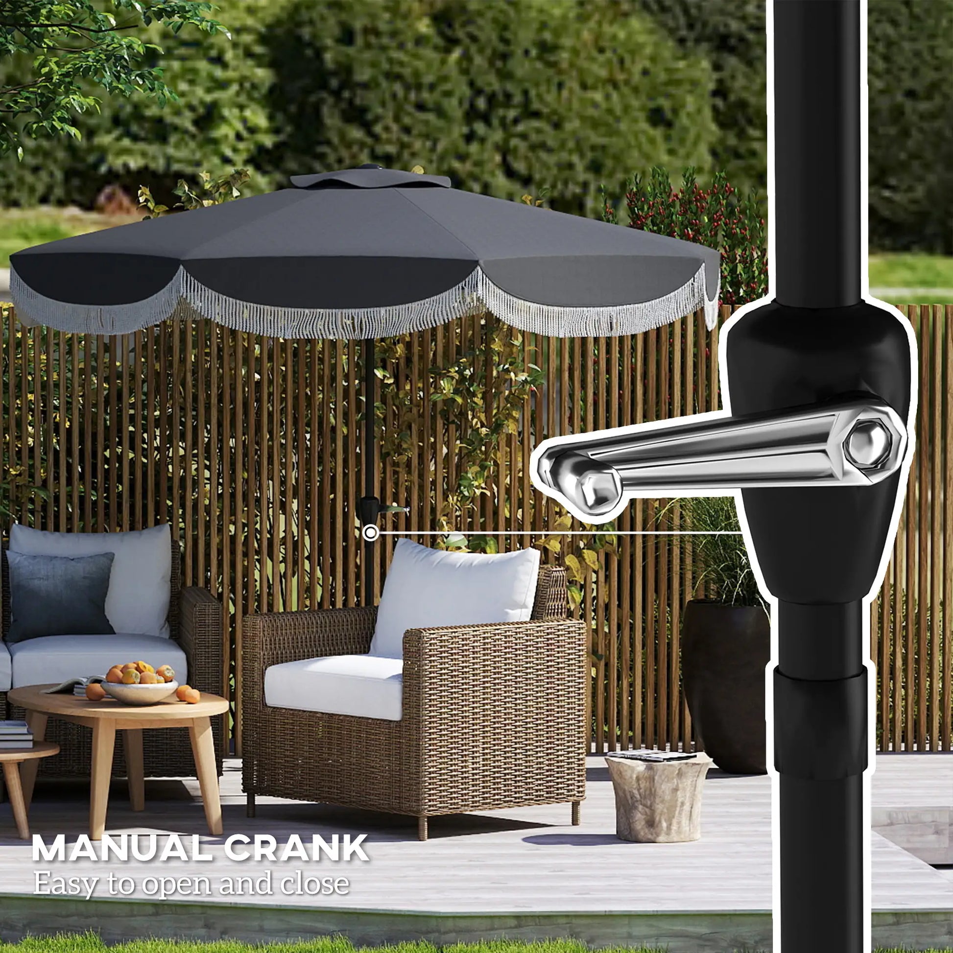 9FT Patio Umbrella, UPF 30+, Crank, 8 Ribs, Tilt, Vented, Charcoal Grey Sun Umbrellas at Gallery Canada