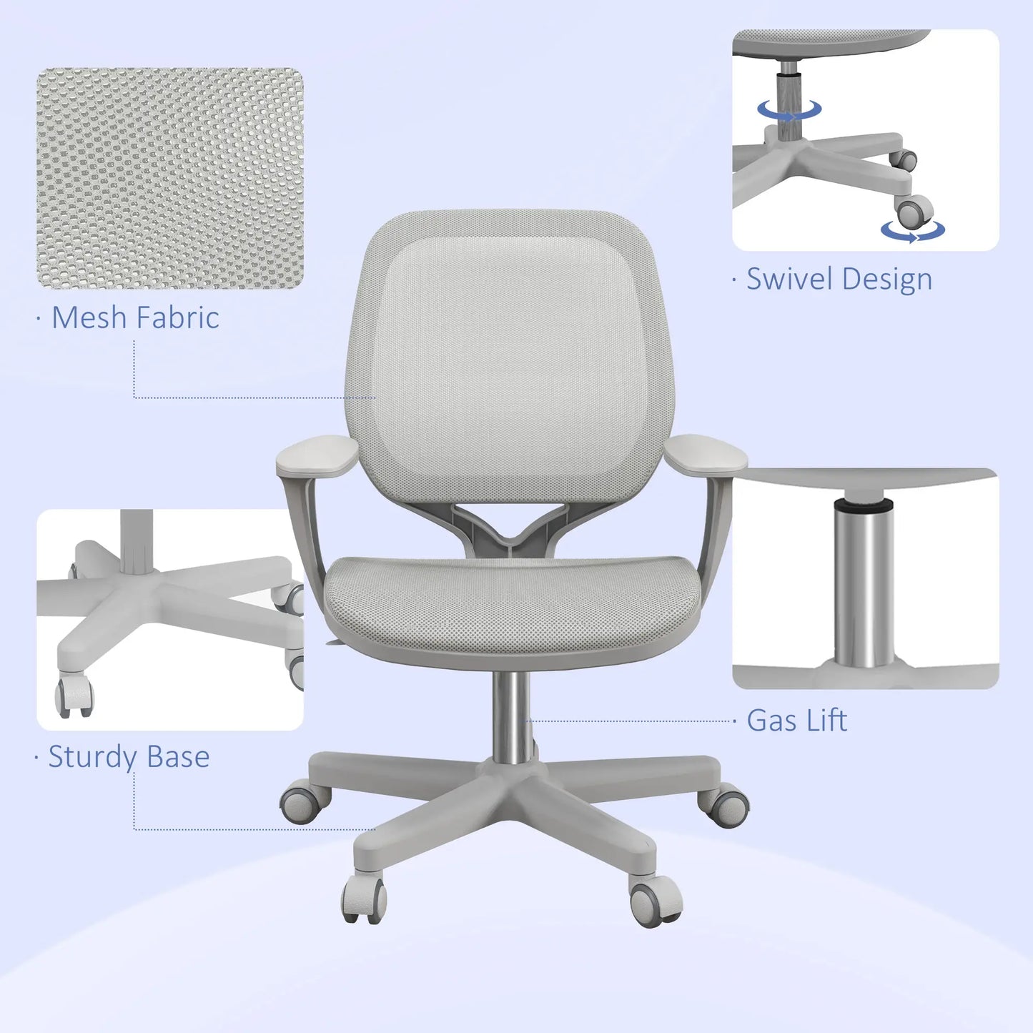 Mesh Back Office Chair, Swivel Castors, Arm, Grey Office Chairs at Gallery Canada
