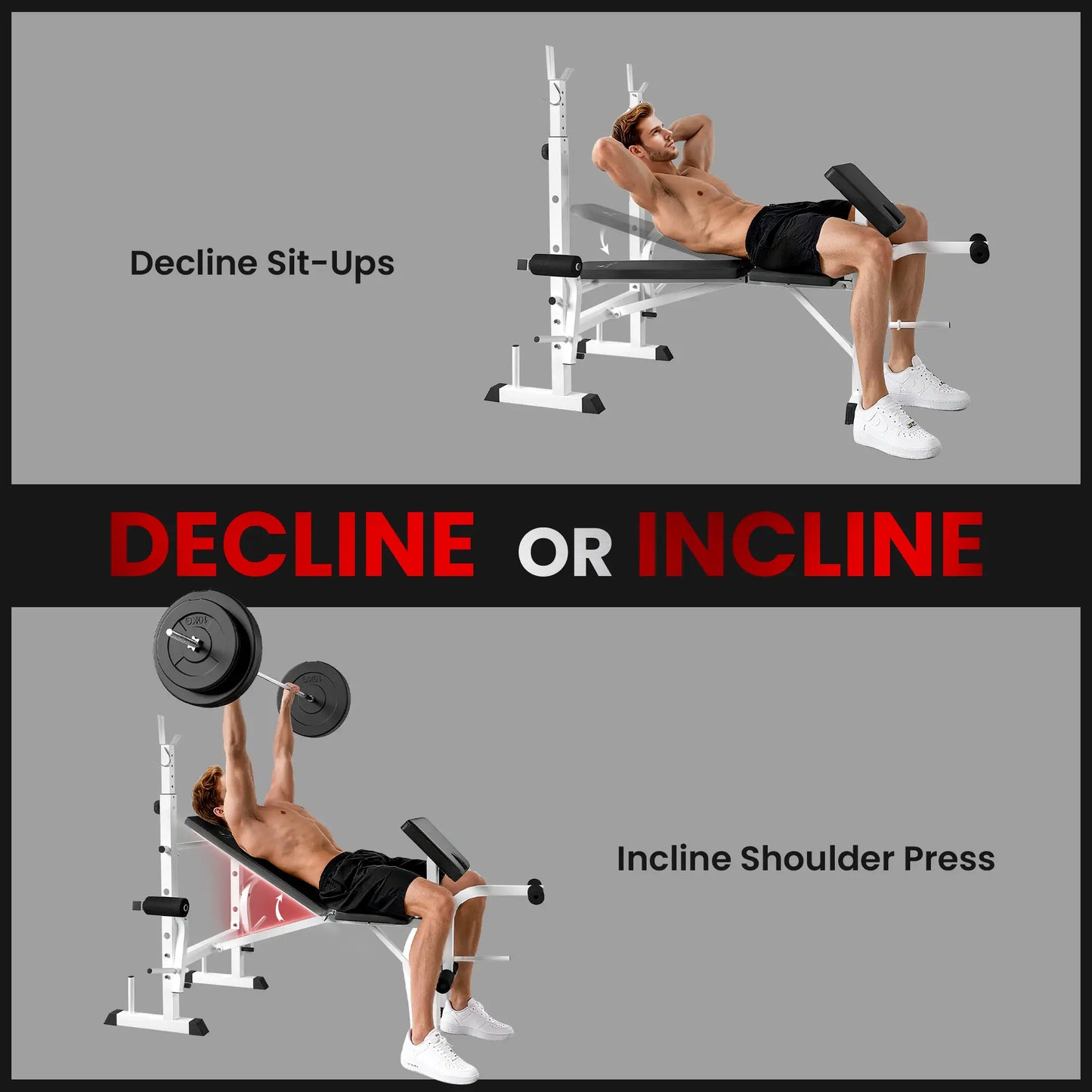 Adjustable Weight Bench, Squat Rack, Preacher Curl Pad, Leg Developer, White Weight Benches at Gallery Canada