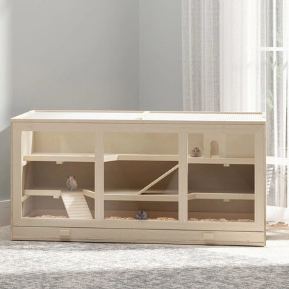 Wooden Hamster Cage with Slide, Tray, Natural Wood Hamster Cages at Gallery Canada