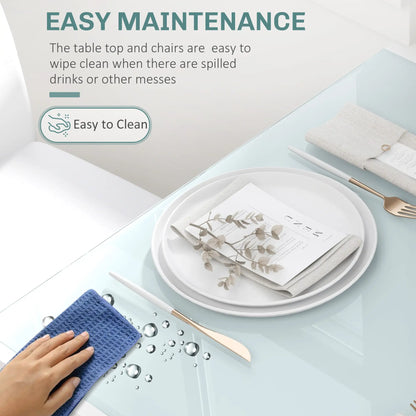 3-Piece Rectangular Glass Dining Table, Metal Frame, Faux Leather Chairs, White Bar Sets at Gallery Canada