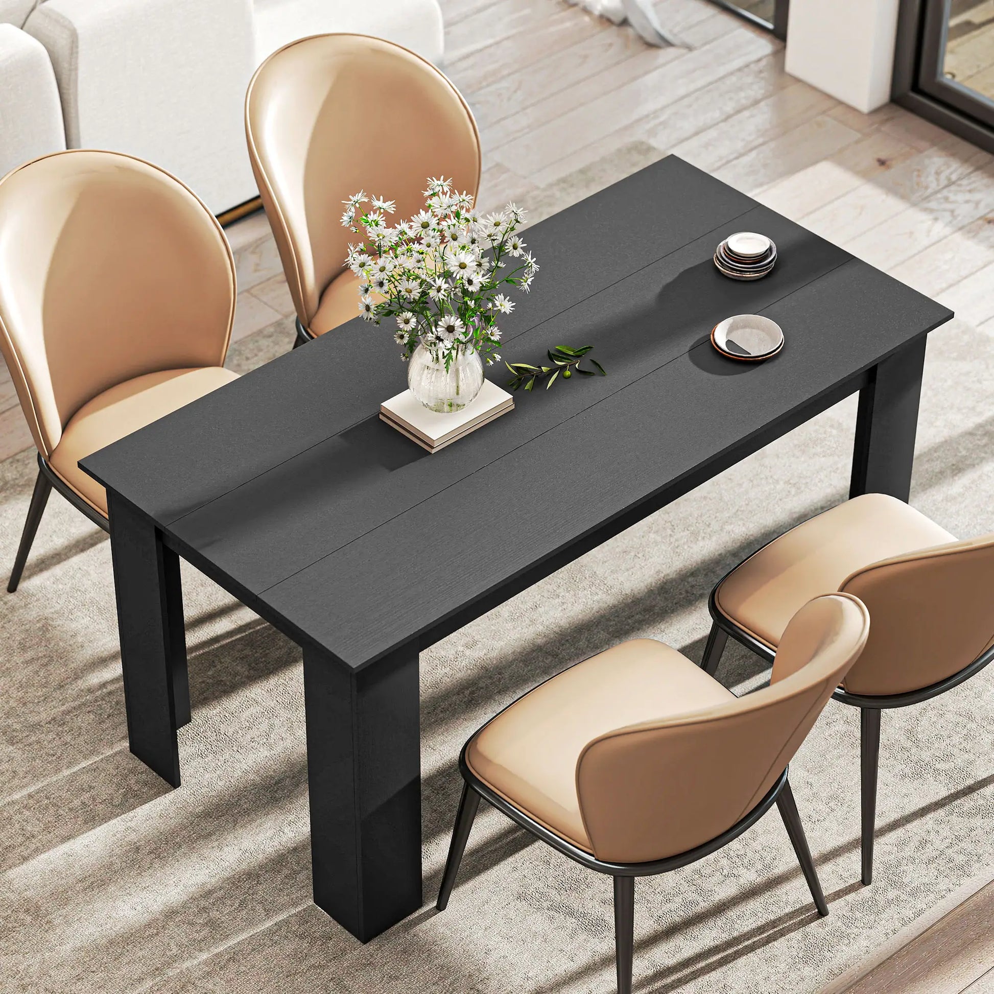 63" Kitchen Table for 4-6 People, Wood Effect, Black Dining Tables at Gallery Canada