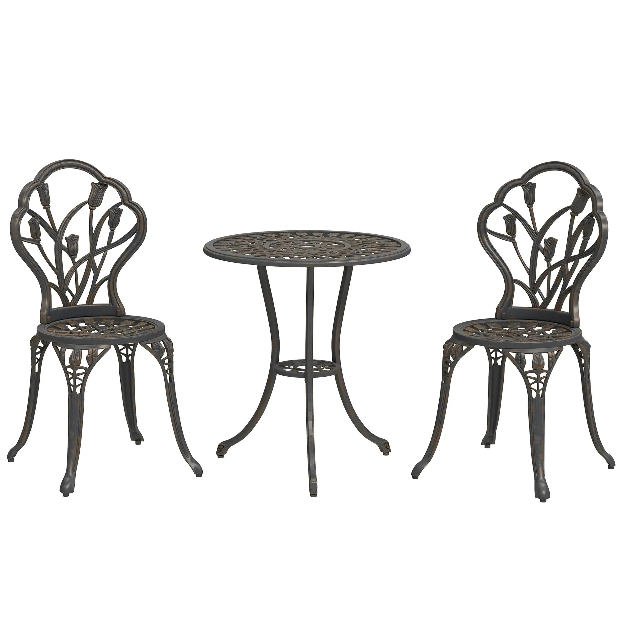 3PCs Patio Bistro Set, Cast Aluminum Table and Chairs, Bronze Bistro Sets Bronze at Gallery Canada