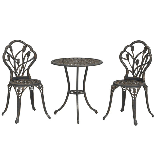 3PCs Patio Bistro Set, Cast Aluminum Table and Chairs, Bronze