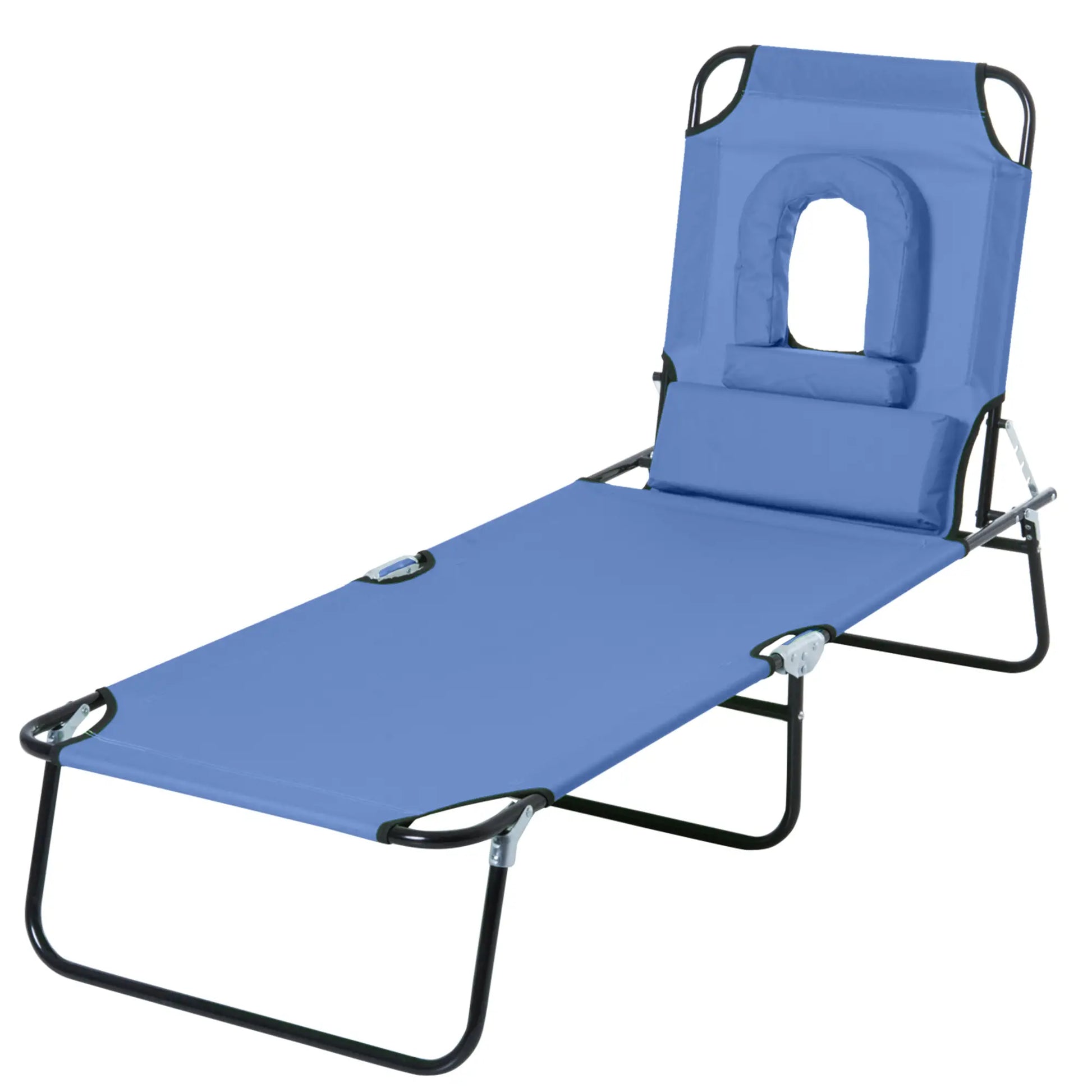 Adjustable Outdoor Lounge Chair, Folding Chaise with Face Hole, Blue Lounger Chairs at Gallery Canada