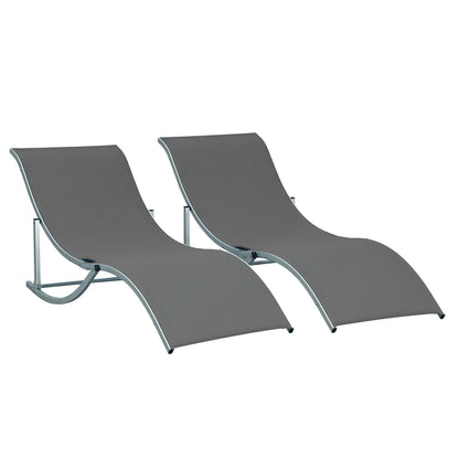 Foldable Pool Chaise Lounge Chairs, Set of 2, 264lbs Capacity, Dark Grey Lounger Chairs Silver White Frame, Dark Grey Cloth at Gallery Canada