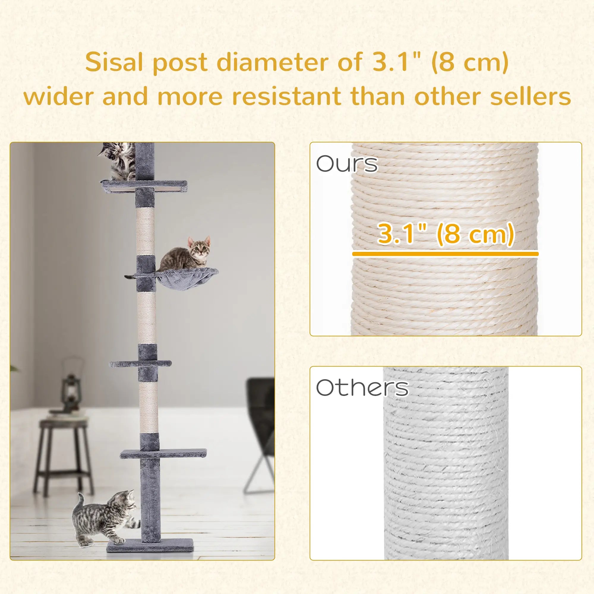 8.5ft Cat Climbing Tree, 5-Tier Activity Center, Scratching Post, Grey Floor to Ceiling Cat Trees at Gallery Canada