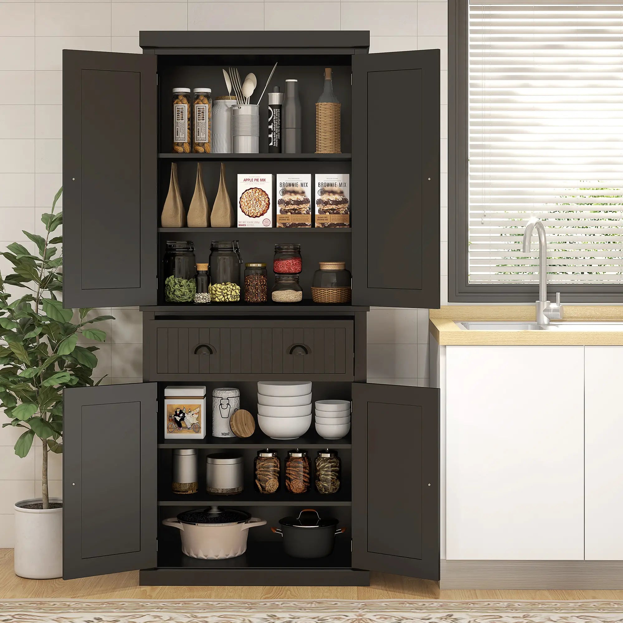 72 Kitchen Pantry, Freestanding Storage Cabinet, Black Kitchen Pantry Cabinets at Gallery Canada