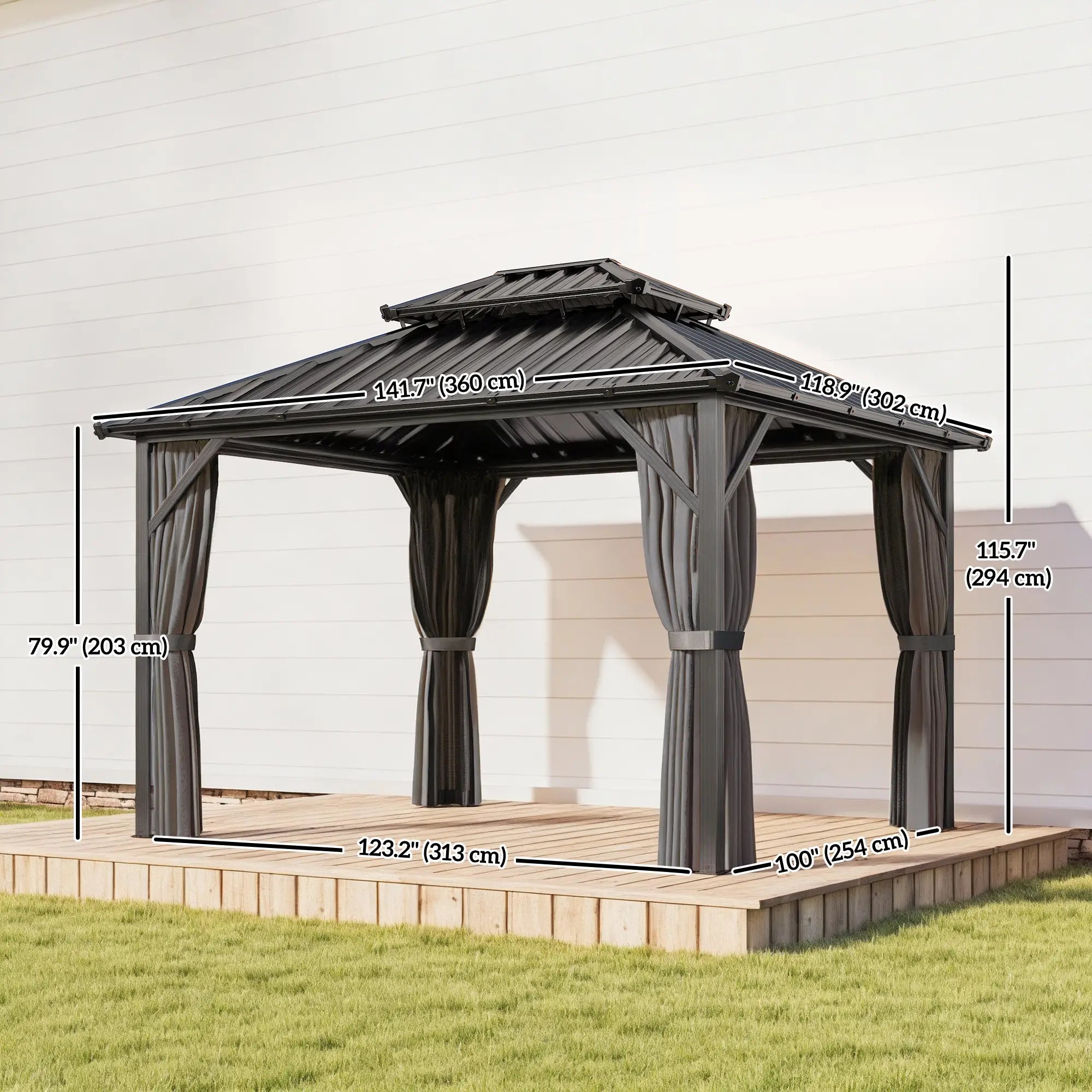 10' x 12' Hardtop Gazebo, Aluminum Frame, Galvanized Steel Roof, Dark Grey Gazebos at Gallery Canada