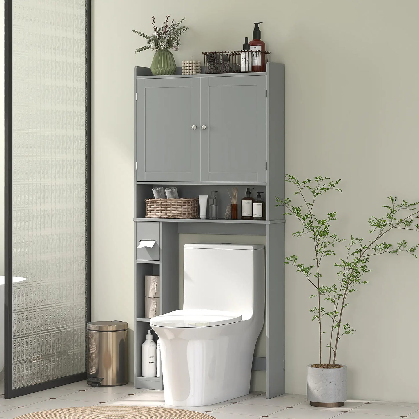 Over Toilet Storage Cabinet, 2 Doors, Toilet Paper Holder, Grey Bathroom Cabinets at Gallery Canada