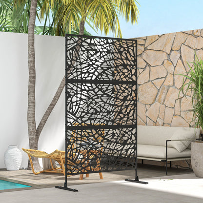 6.5FT Decorative Outdoor Divider, Metal Privacy Screen with Stand, Twisted Line Style, Black Side Awnings at Gallery Canada
