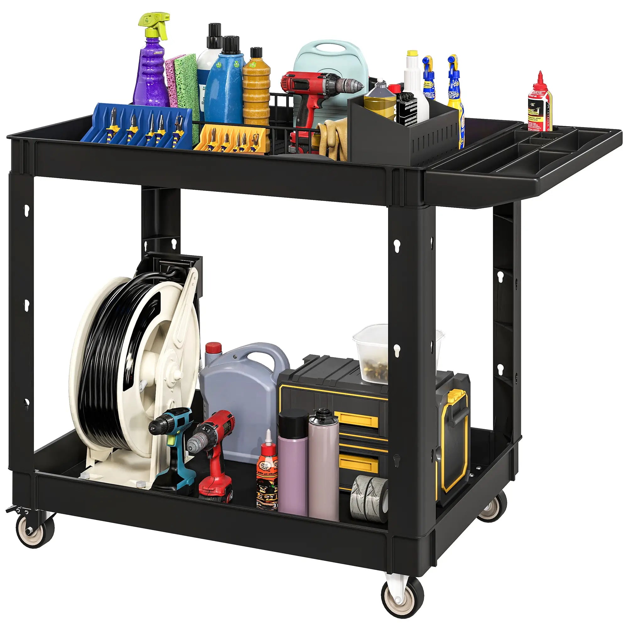 2-Tier Rolling Tool Cart, 500 LBS Capacity Plastic Utility Cart, Black Tool Organizers Black at Gallery Canada