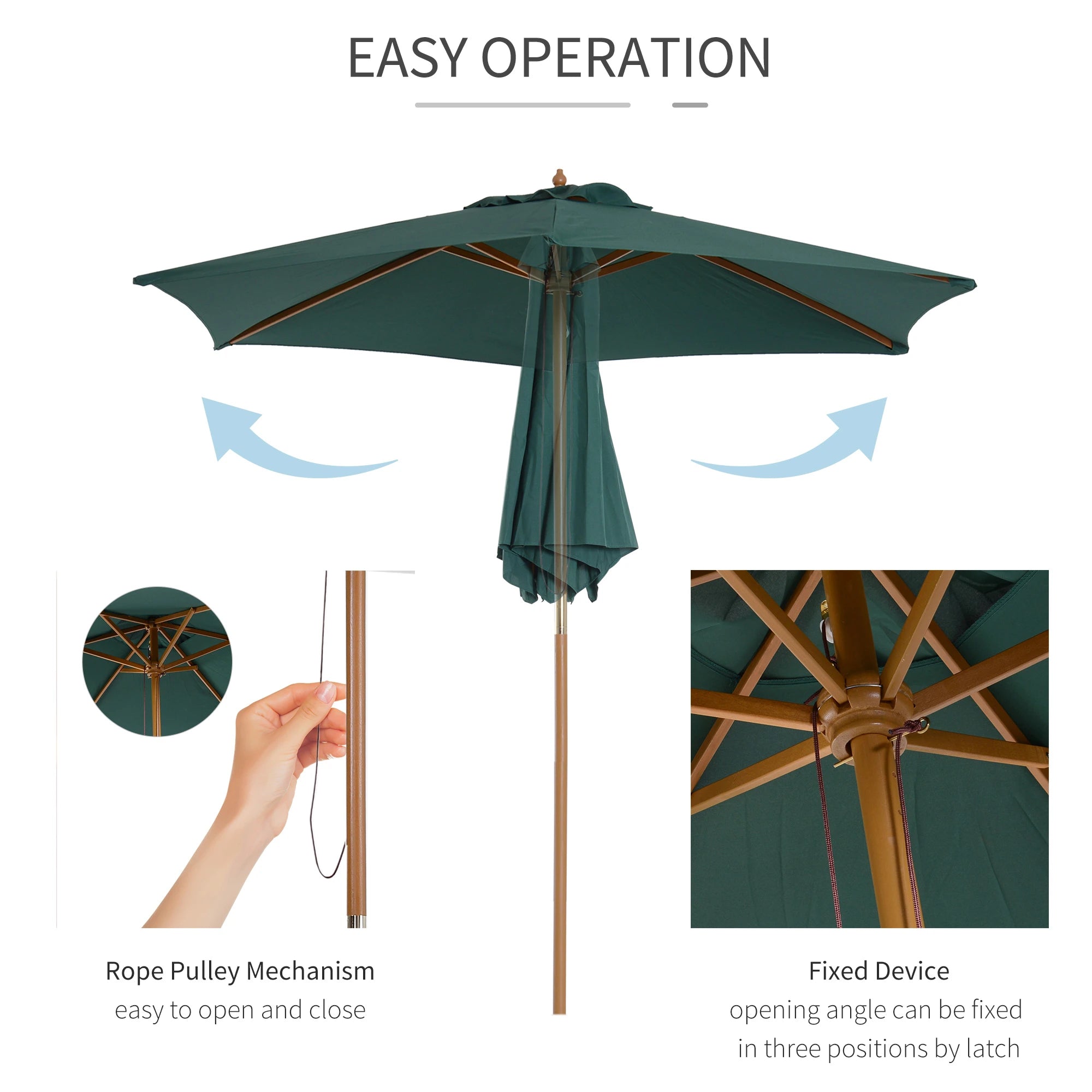 8FT Wood Patio Umbrella, Round Garden Parasol, Bamboo Ribs, Dark Green Sun Umbrellas at Gallery Canada