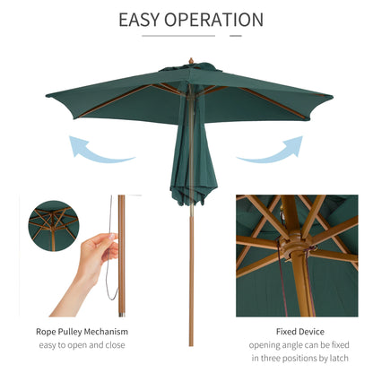 8FT Wood Patio Umbrella, Round Garden Parasol, Bamboo Ribs, Dark Green Sun Umbrellas at Gallery Canada