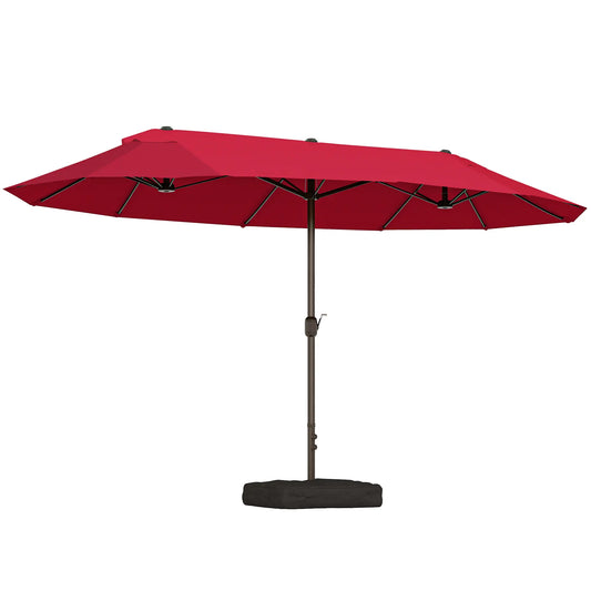 15' Outdoor Patio Umbrella, Twin Canopy Sunshade, Lift Crank, Wine Red
