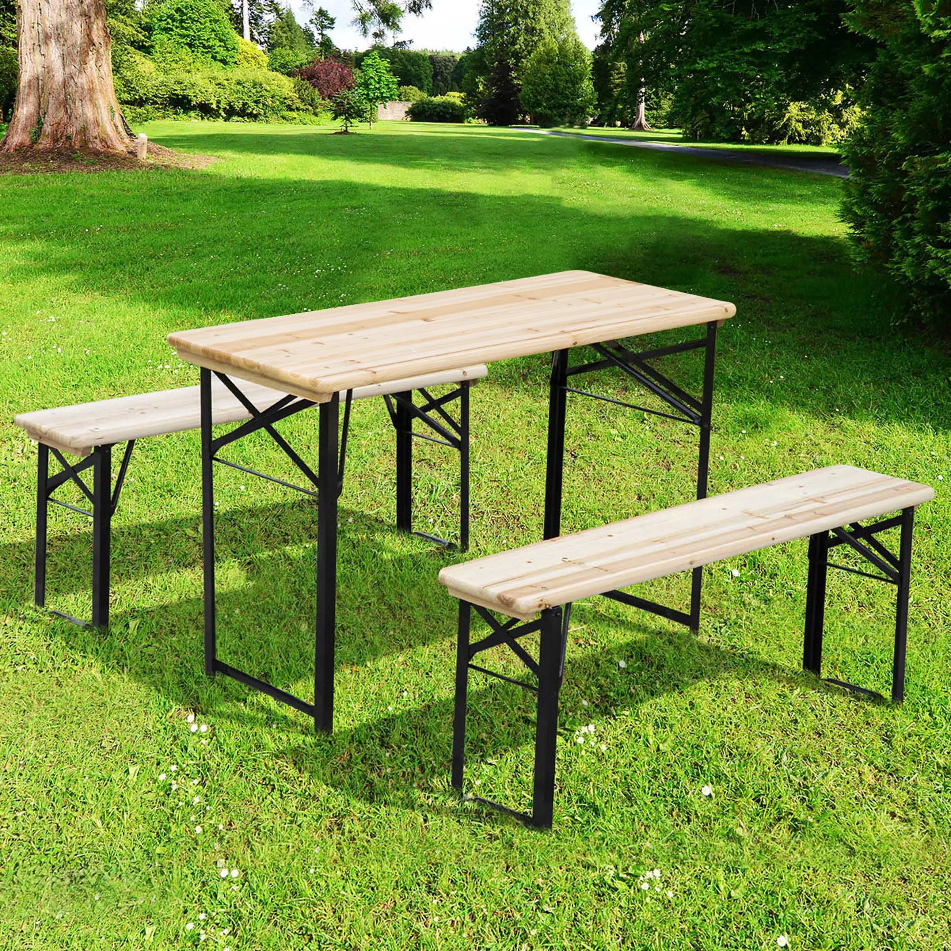 3 Pc Folding Picnic Table Set, 1 Table 2 Benches, Natural Bistro Sets at Gallery Canada