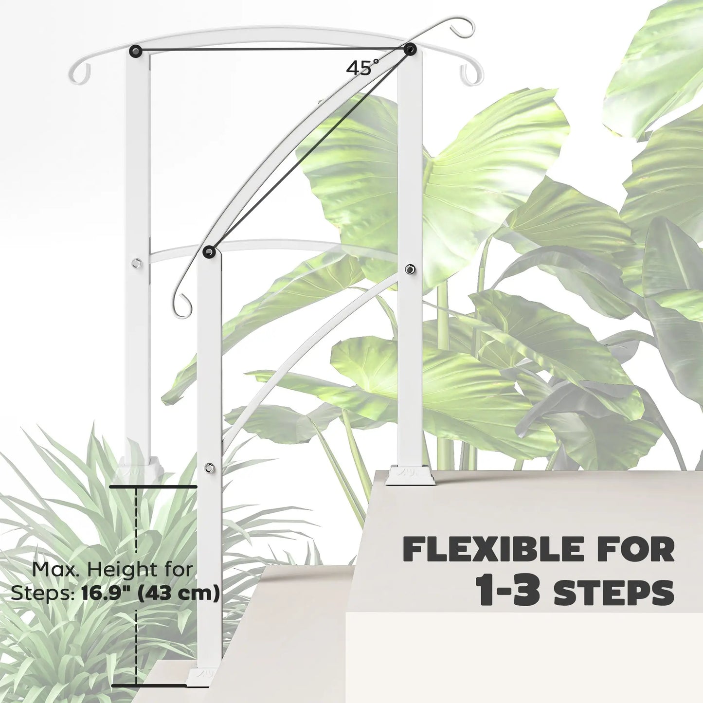 Outdoor Step Handrails, Porch Deck Railing, White Metal Stair Railing, White Garden Decor at Gallery Canada