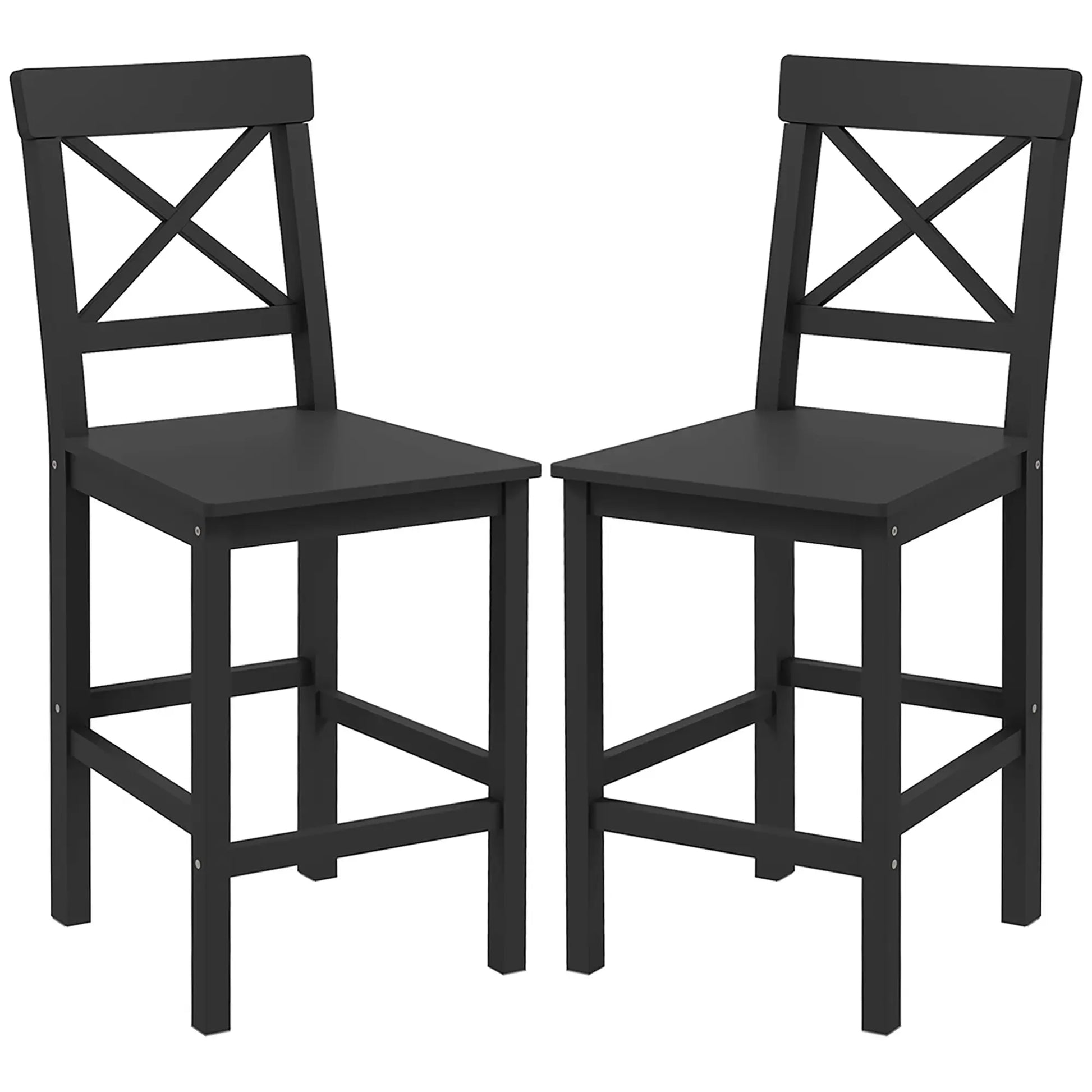 Farmhouse Counter Height Stools Set of 2, Solid Wood, Kitchen Island Bar Stools Black at Gallery Canada