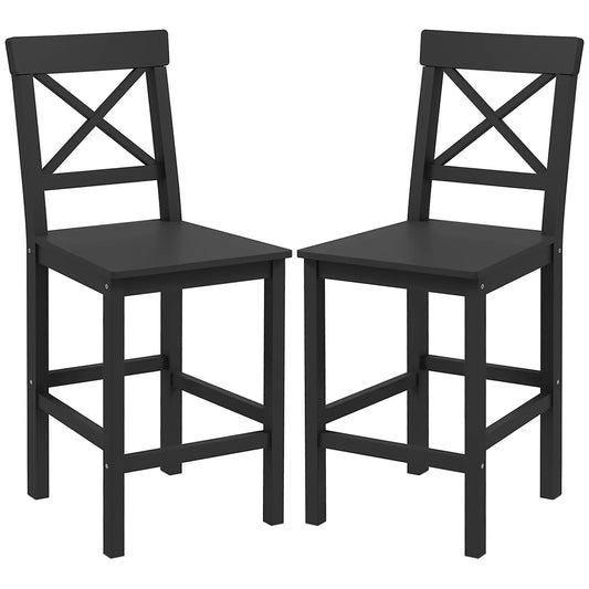 Farmhouse Counter Height Stools Set of 2, Solid Wood, Kitchen Island Bar Stools Black at Gallery Canada