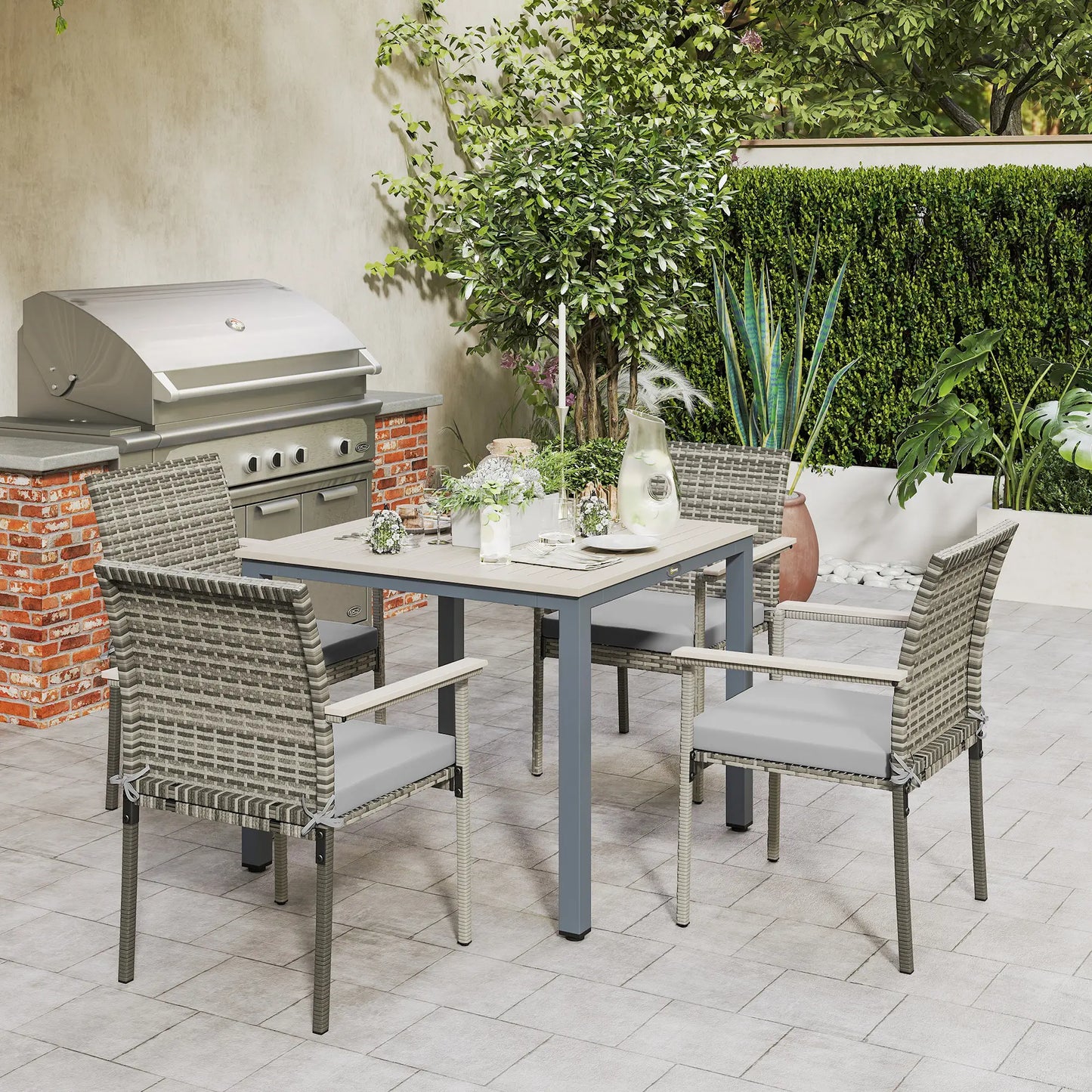 5-Piece Wicker Outdoor Furniture Set, Rattan Patio Dining with Cushions, Grey Patio Furniture Sets at Gallery Canada