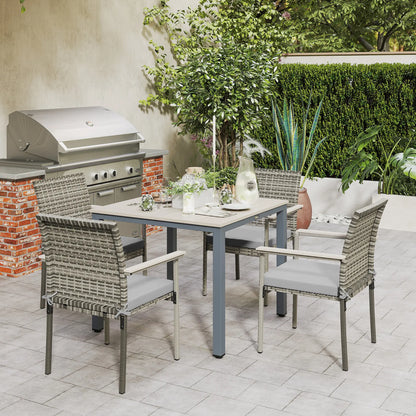 5-Piece Wicker Outdoor Furniture Set, Rattan Patio Dining with Cushions, Grey Patio Furniture Sets at Gallery Canada
