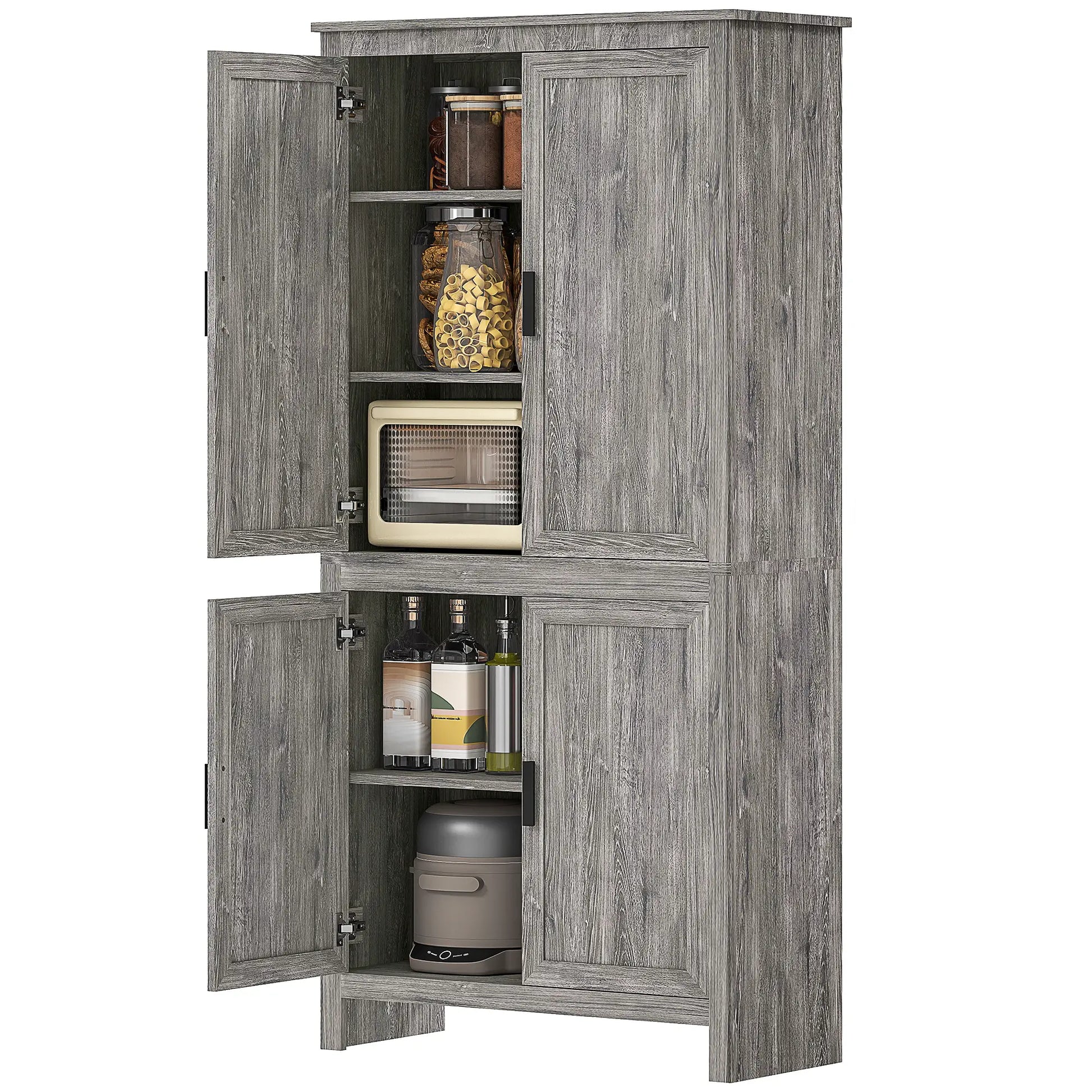 64" Kitchen Pantry Cabinet, 4 Doors, 3 Adjustable Shelves, Charcoal Grey Kitchen Pantry Cabinets Charcaol Grey at Gallery Canada
