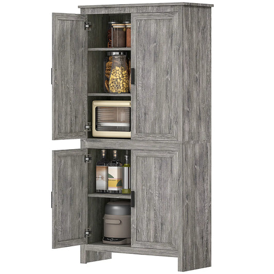 64" Kitchen Pantry Cabinet, 4 Doors, 3 Adjustable Shelves, Charcoal Grey Kitchen Pantry Cabinets Charcaol Grey at Gallery Canada