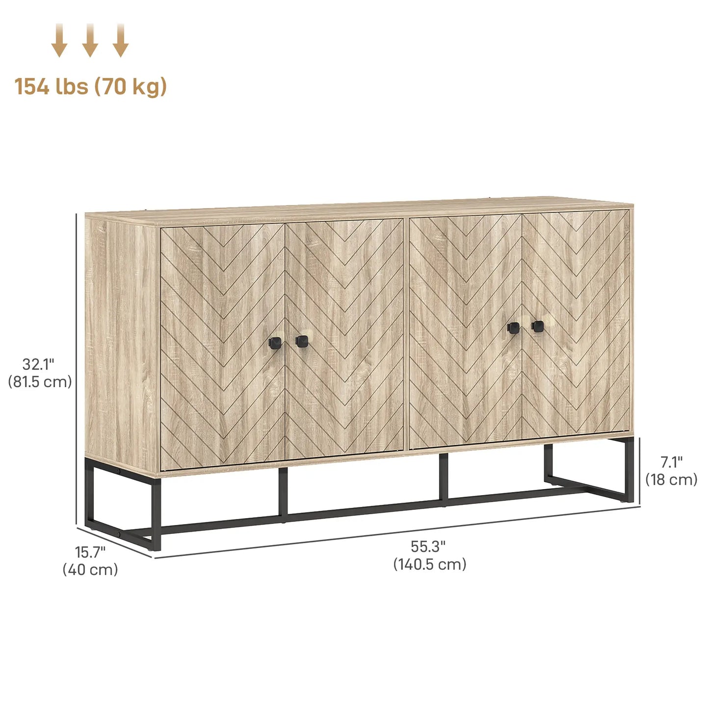Sideboard Buffet Cabinet with 2 Adjustable Shelves and Steel Base, TV Stand, Coffee Bar Cabinet for Living Room, Oak Storage Cabinets at Gallery Canada