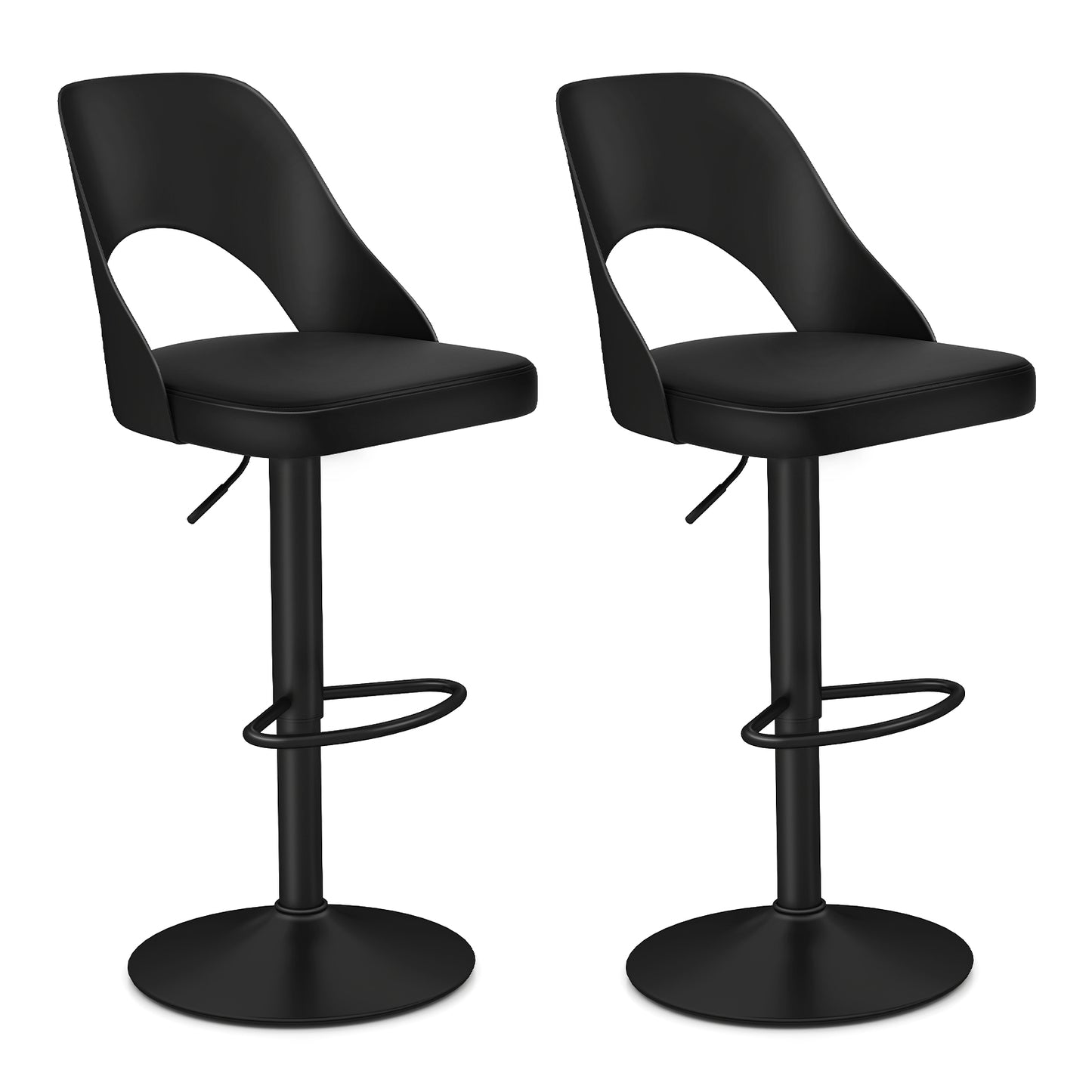 Bar Stools Set Of 2, Enlarged PU Leather Seat With Footrest, Black Bar Stools Black at Gallery Canada
