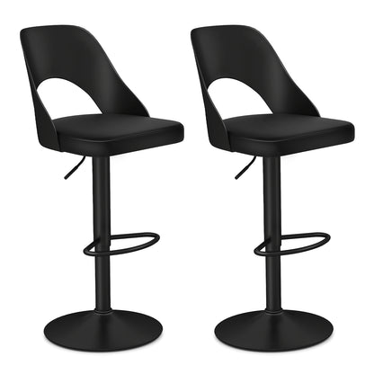 Bar Stools Set Of 2, Enlarged PU Leather Seat With Footrest, Black Bar Stools Black at Gallery Canada
