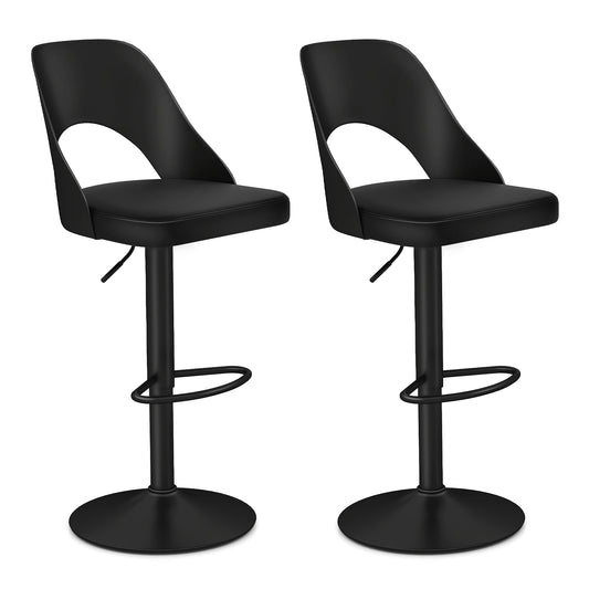Bar Stools Set Of 2, Enlarged PU Leather Seat With Footrest, Black Bar Stools Black at Gallery Canada