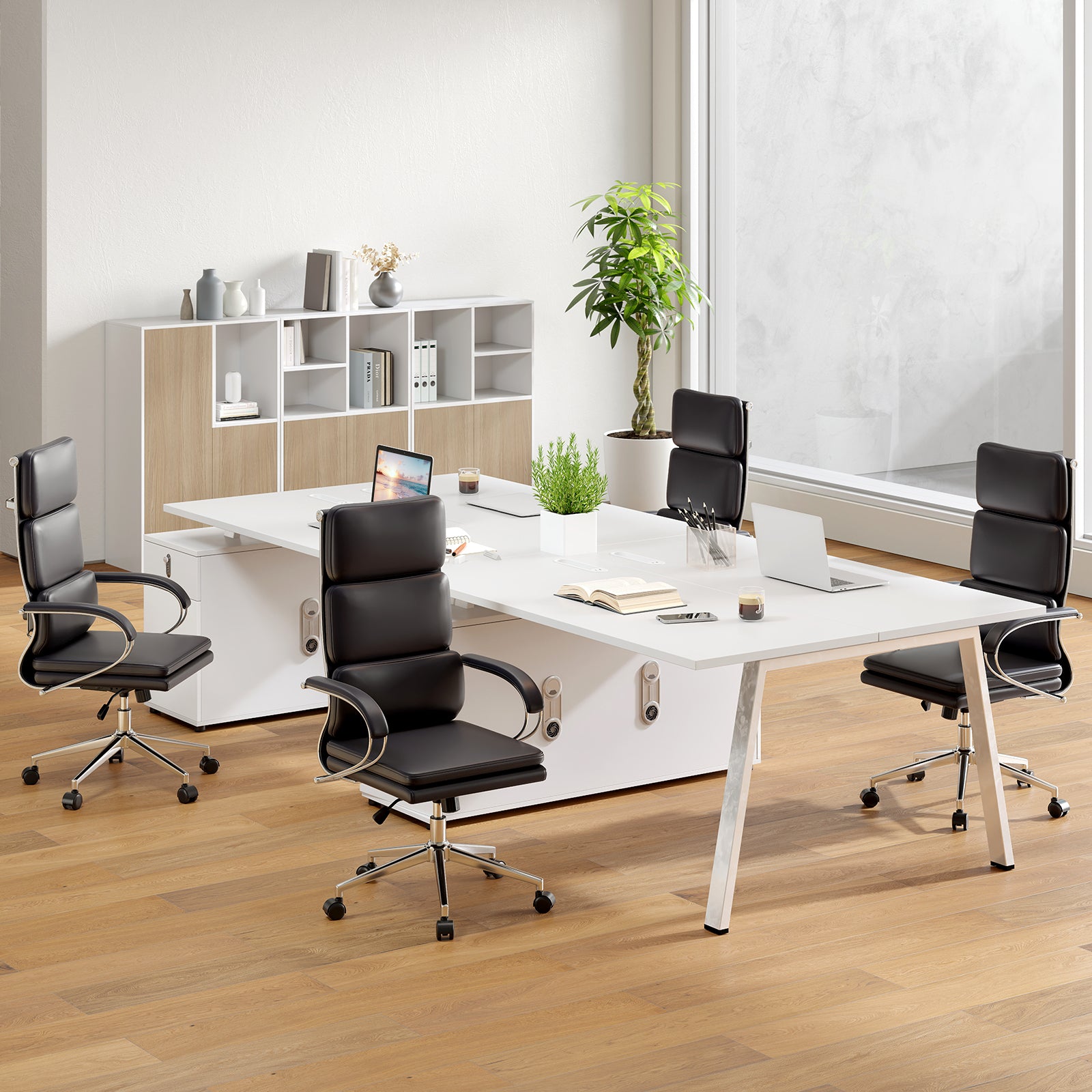 Ergonomic Leather Office Chair with Adjustable Height and Rocking Function, Black Ergonomic Chairs at Gallery Canada