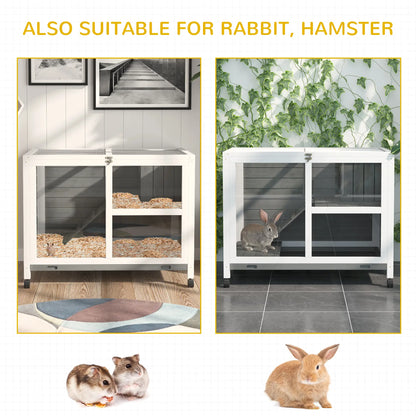 Indoor Rabbit Hutch with Wheels, Bunny Cage, Pull Out Tray, Grey Rabbit Hutch at Gallery Canada