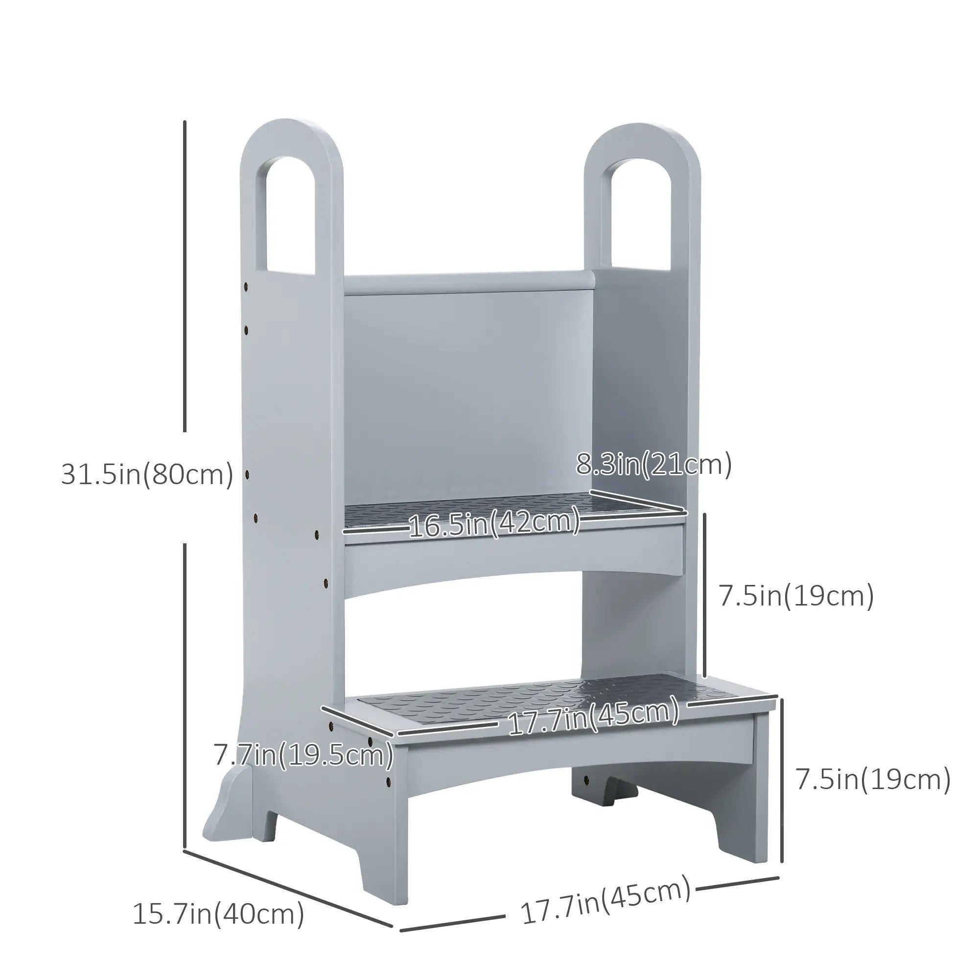 2 Step Stool with Support Handles, Non-Slip Pad, Grey Toddler & Kids Step Stools at Gallery Canada