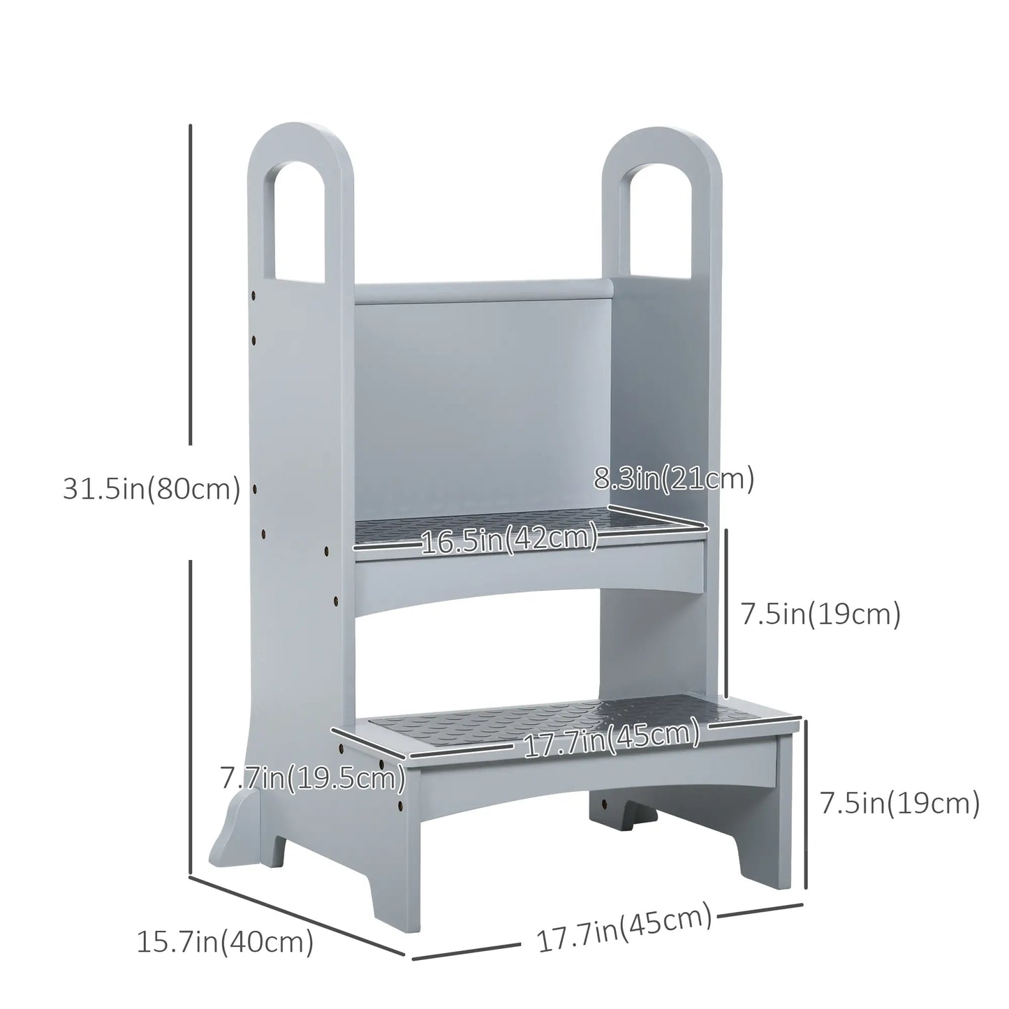 2 Step Stool with Support Handles, Non-Slip Pad, Grey Toddler & Kids Step Stools at Gallery Canada