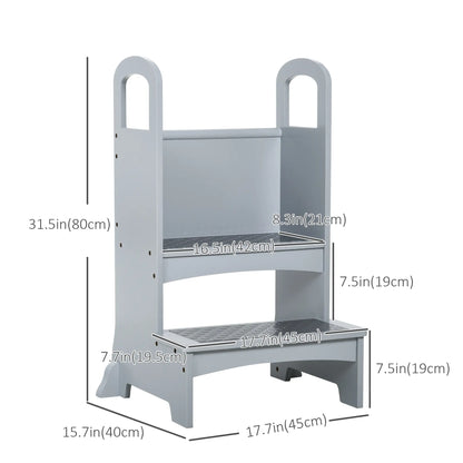 2 Step Stool with Support Handles, Non-Slip Pad, Grey Toddler & Kids Step Stools at Gallery Canada