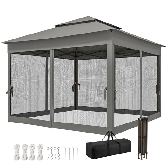 11' x 11' Pop Up Canopy, 2-Tier Soft Top Shelter, Dark Grey