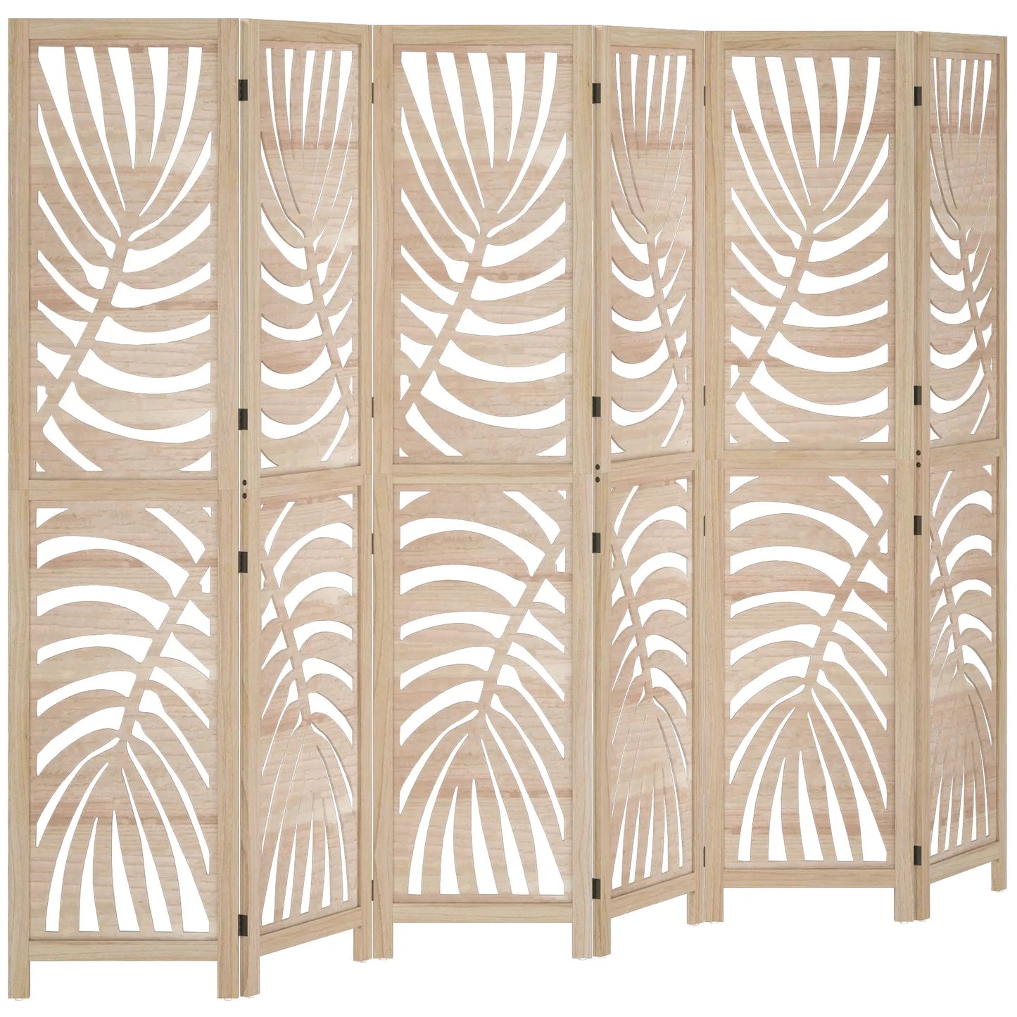 6 Panel Room Divider, Detachable Folding Privacy Screen, Palm Leaf Design, Natural Wood Room Dividers at Gallery Canada