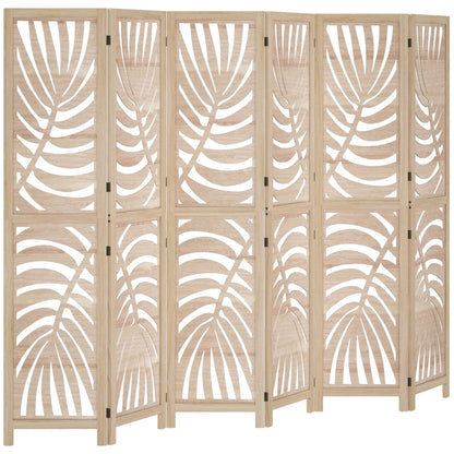 6 Panel Room Divider, Detachable Folding Privacy Screen, Palm Leaf Design, Natural Wood Room Dividers at Gallery Canada