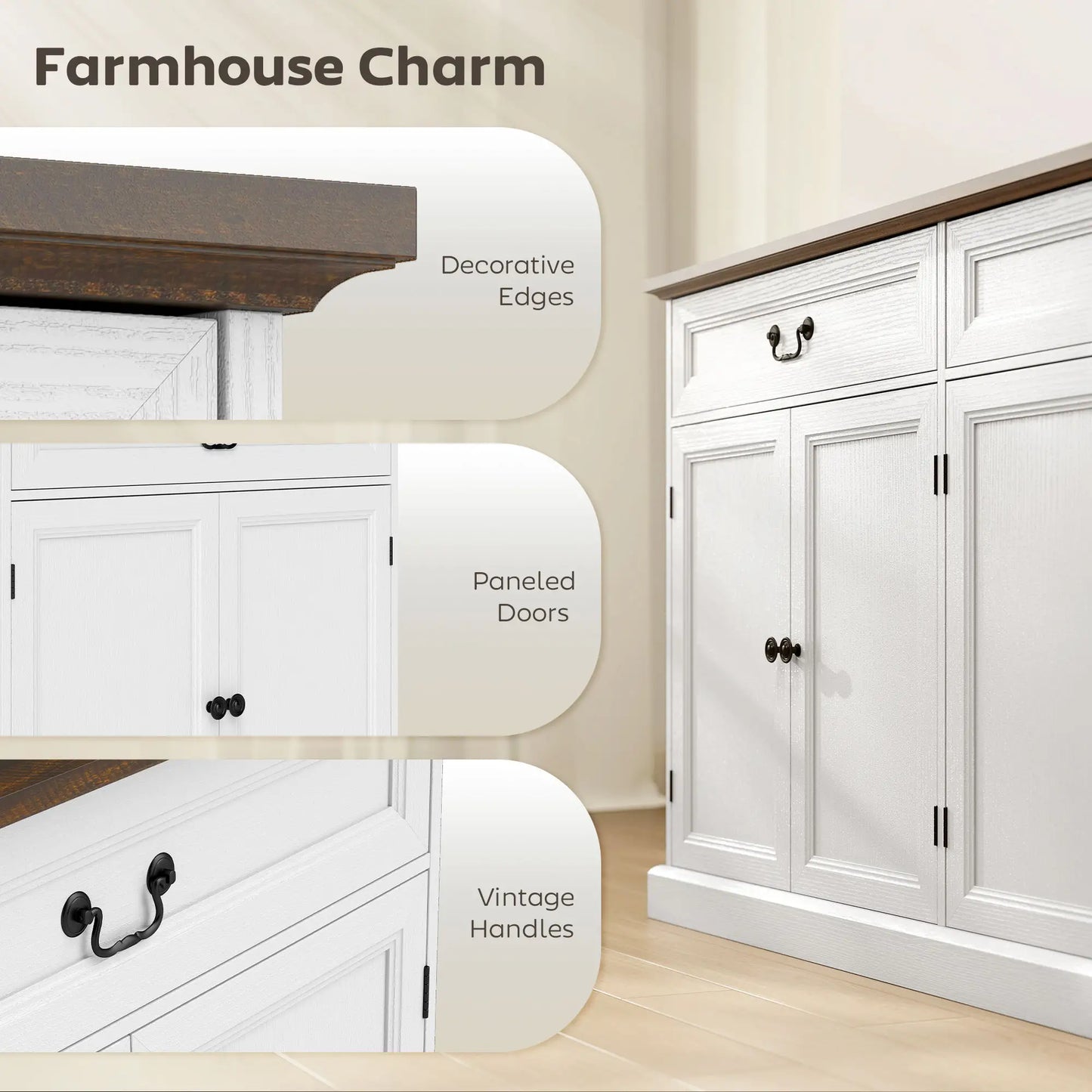 55" Buffet Cabinet, White Wood Grain, Charging Station, 2 Drawers, White Bar Cabinets at Gallery Canada