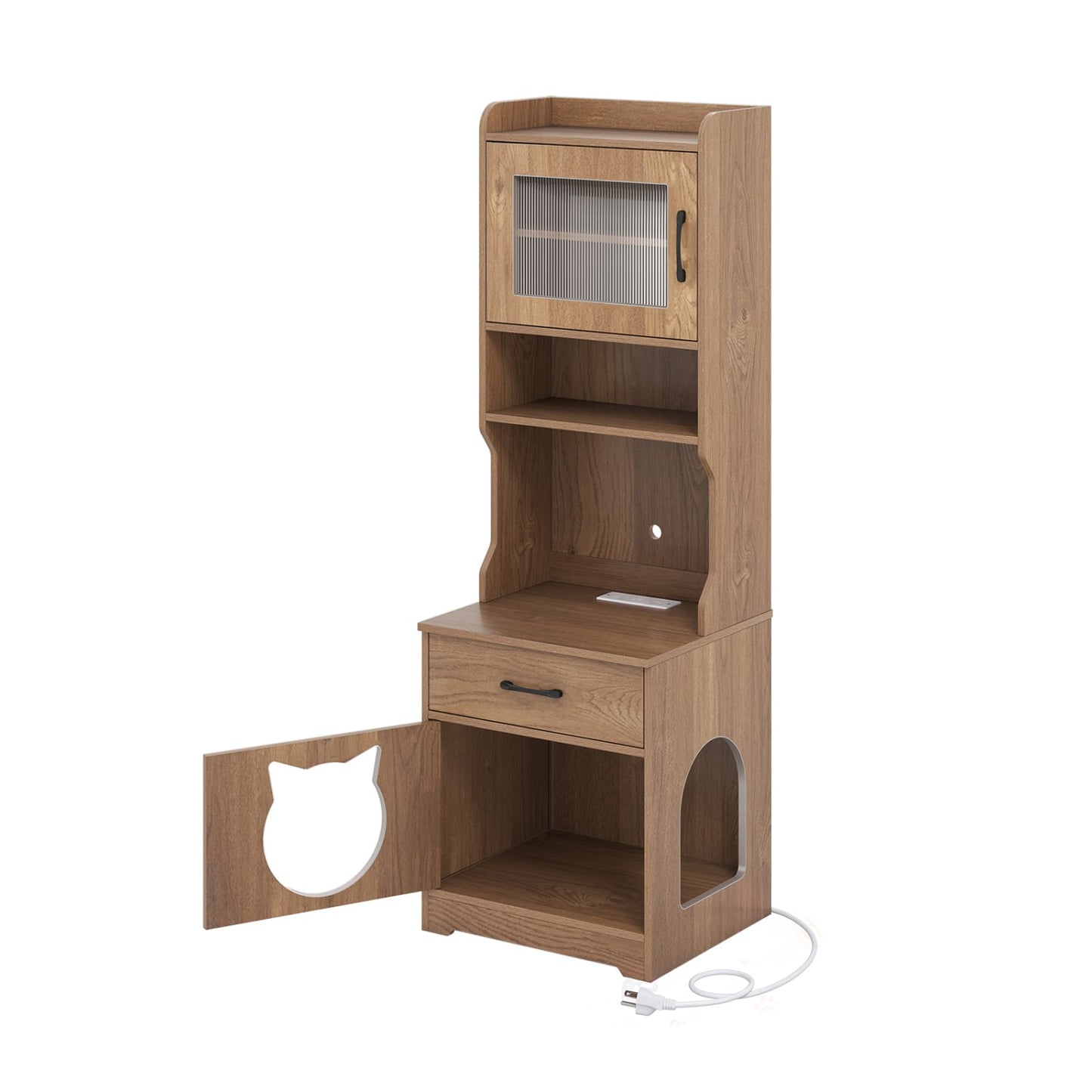 60" Boîte à litière pour chat avec éclairage LED, Naturel