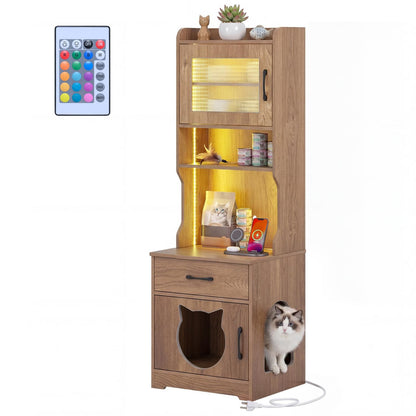 60" Boîte à litière pour chat avec éclairage LED, Naturel